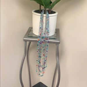 Long multi-colored beaded necklace